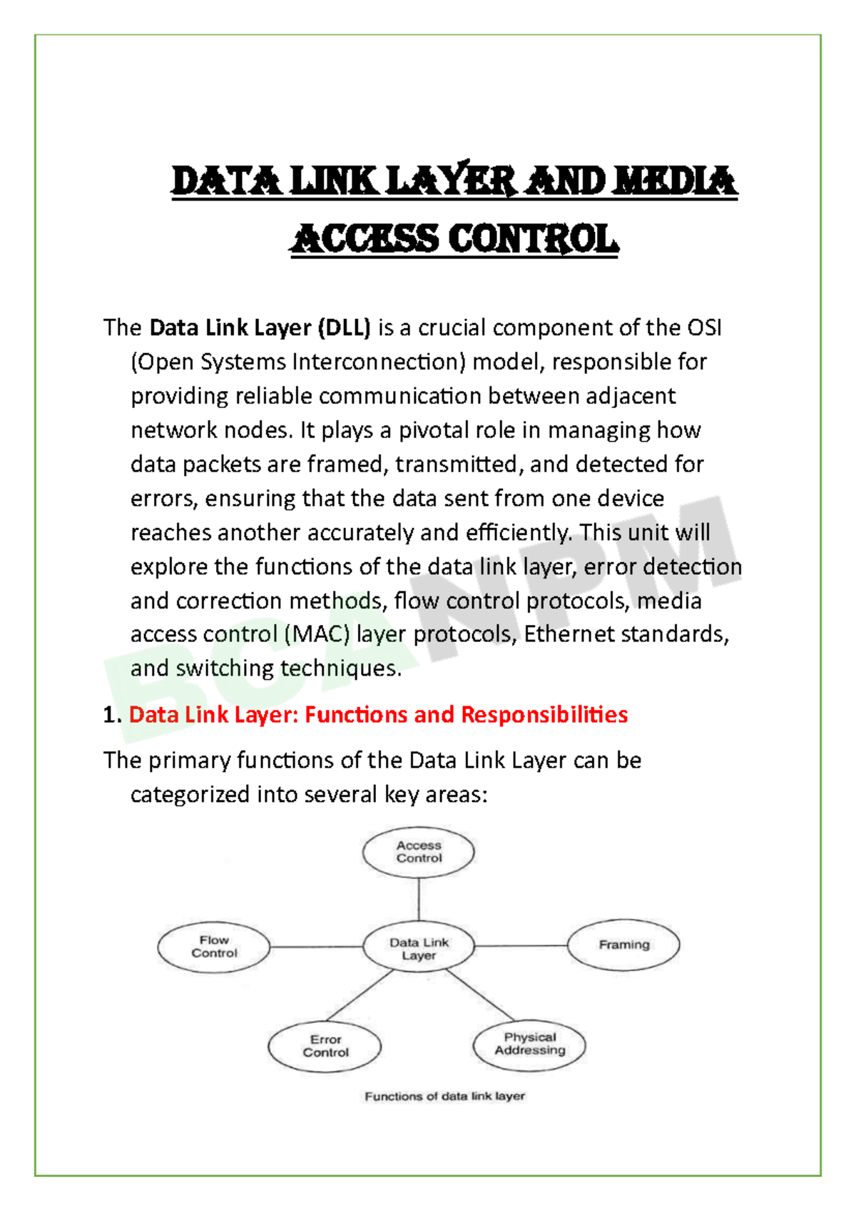 2-Data Link Layer and Media Access Control revised - Data Link Layer ...
