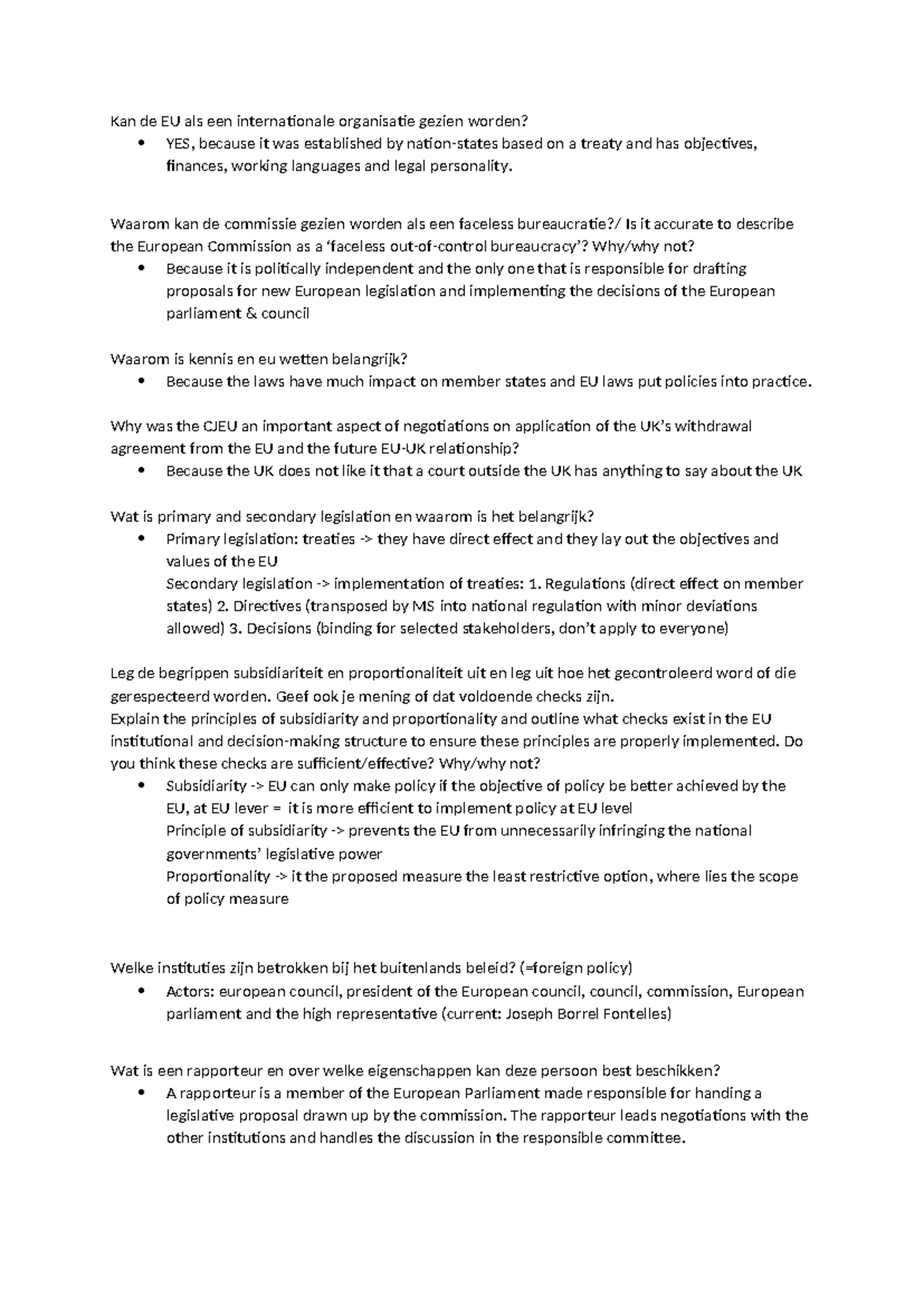 European Union exam questions - Kan de EU als een internationale ...