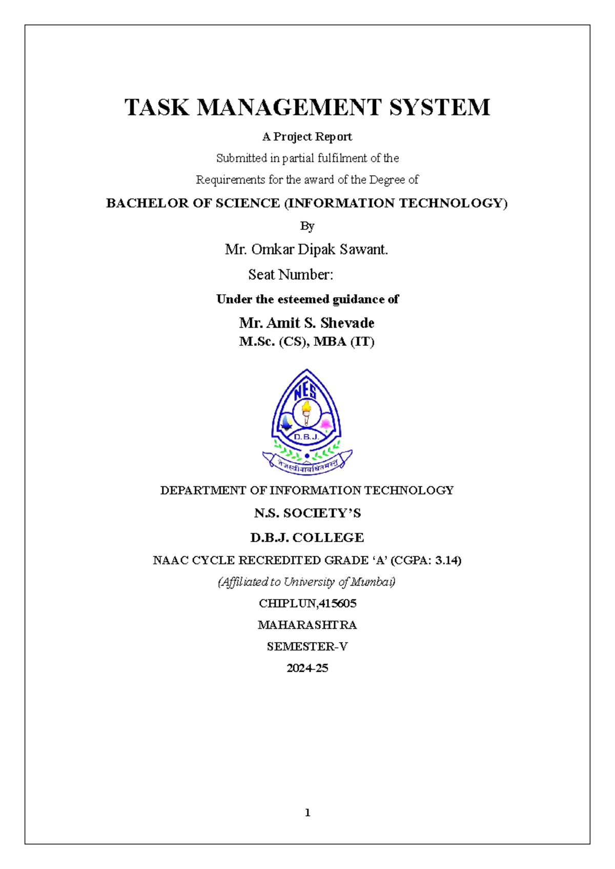 B.Sc. IT Project Report: Task Management System Development - Studocu