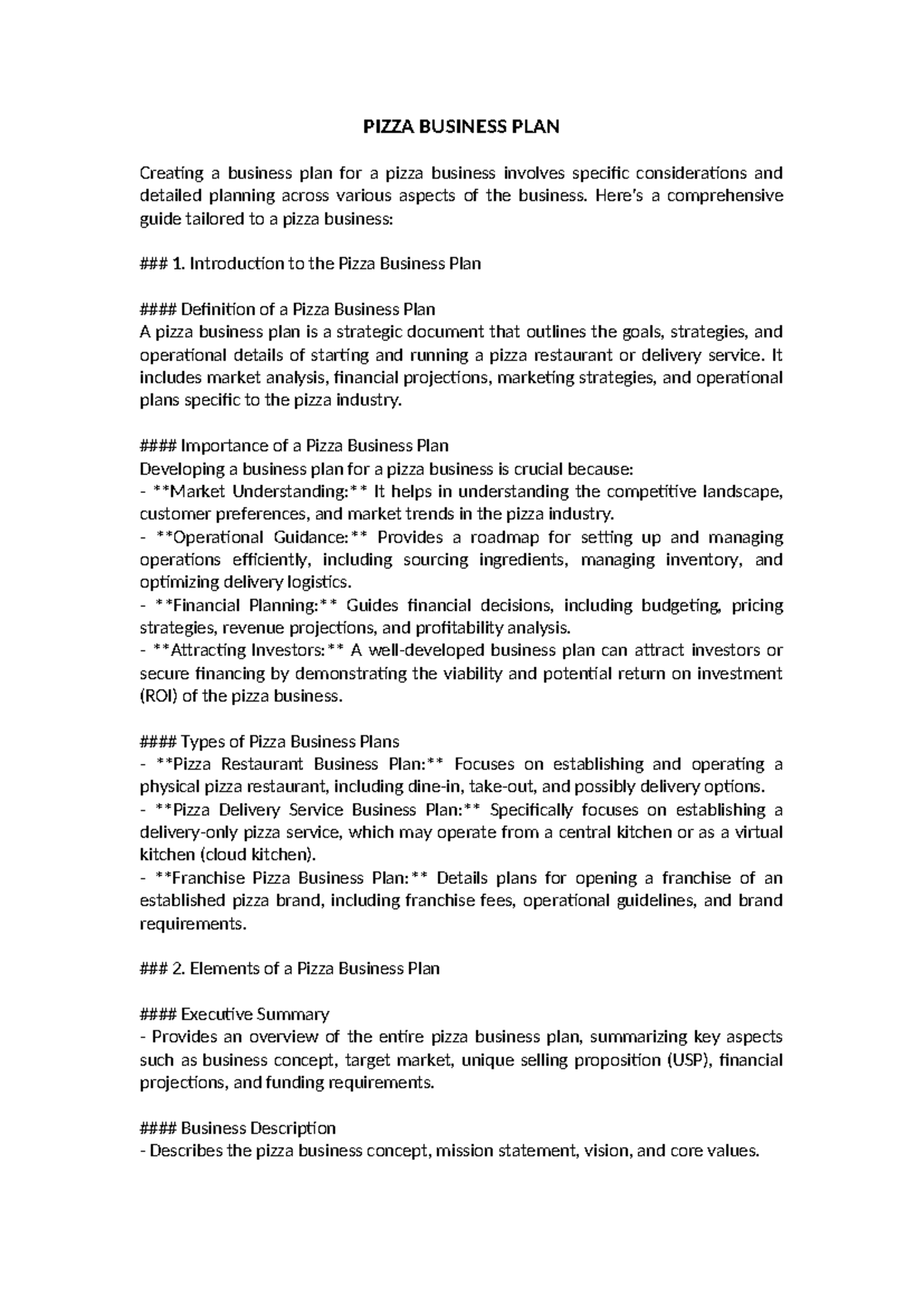 Pizza Business Plan Guide Strategic Steps for Success in the
