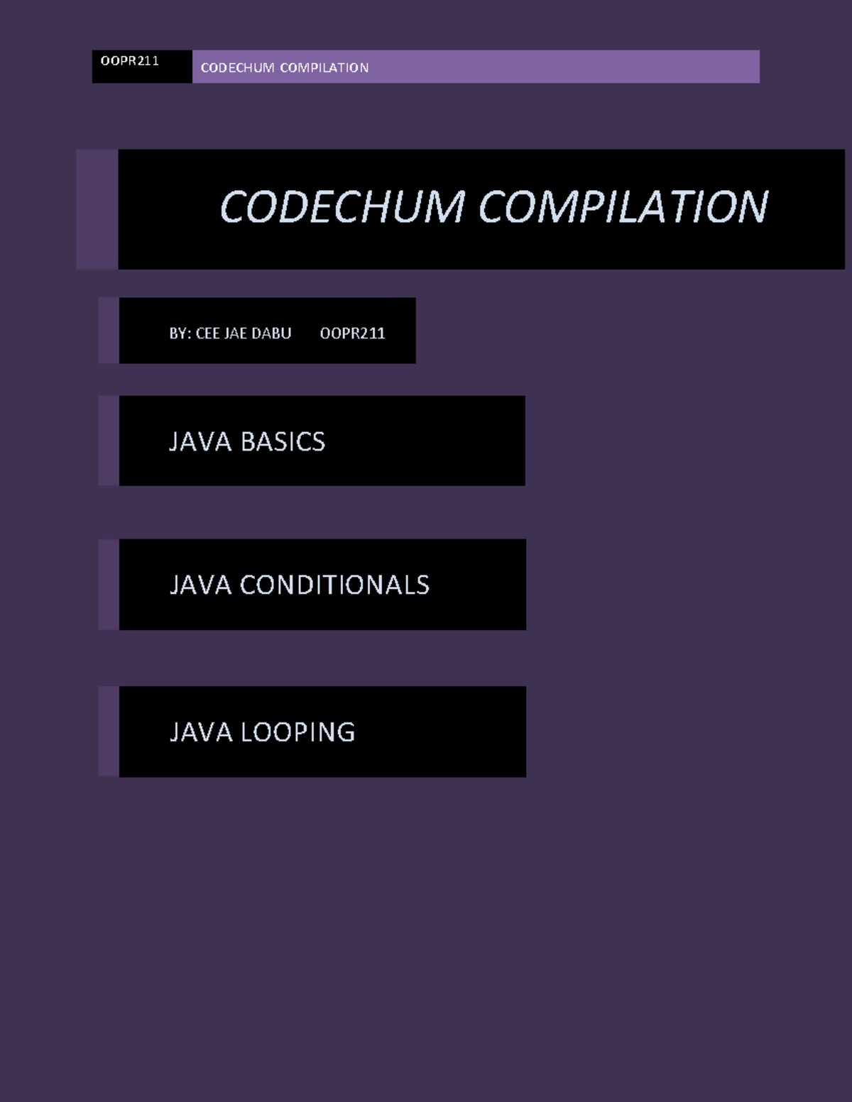 Java Basics CODECHUM Compilation: Key Concepts & Exercises - Studocu