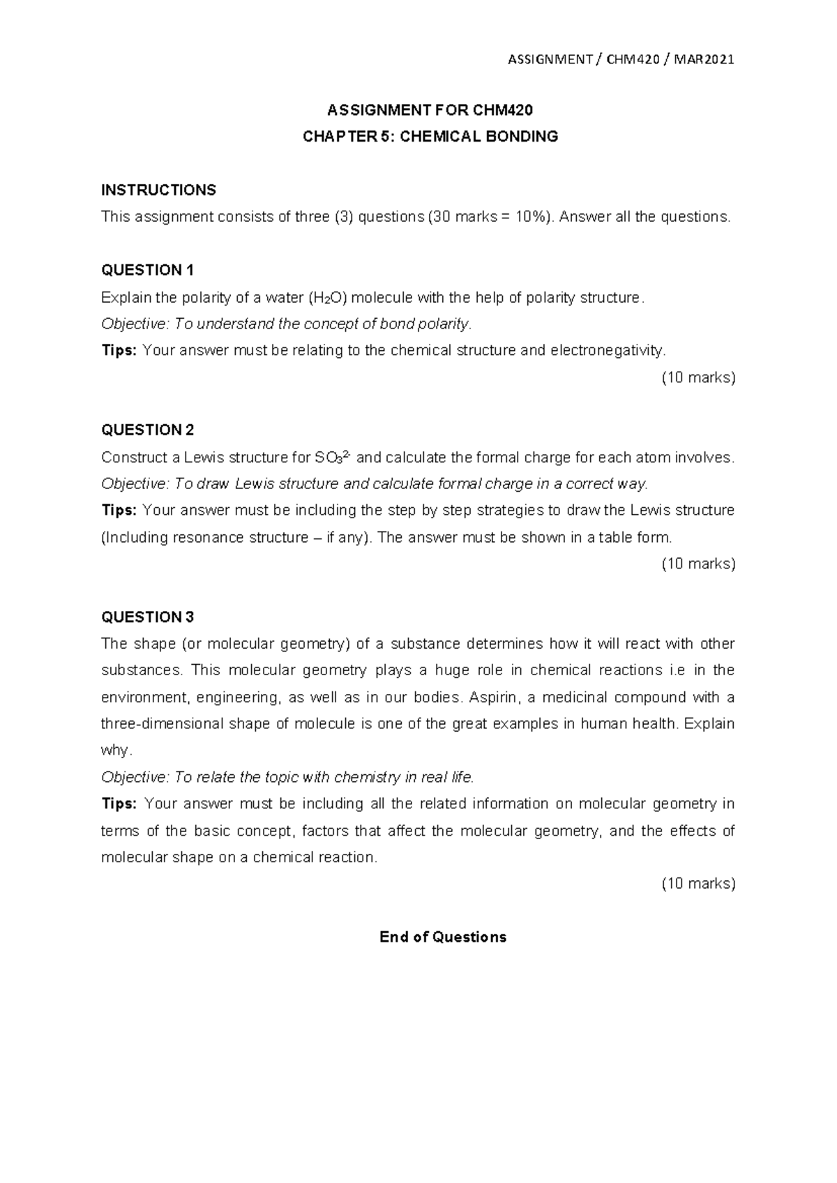 Assignment 420 - ASSIGNMENT / CHM420 / MAR ASSIGNMENT FOR CHM CHAPTER 5 ...