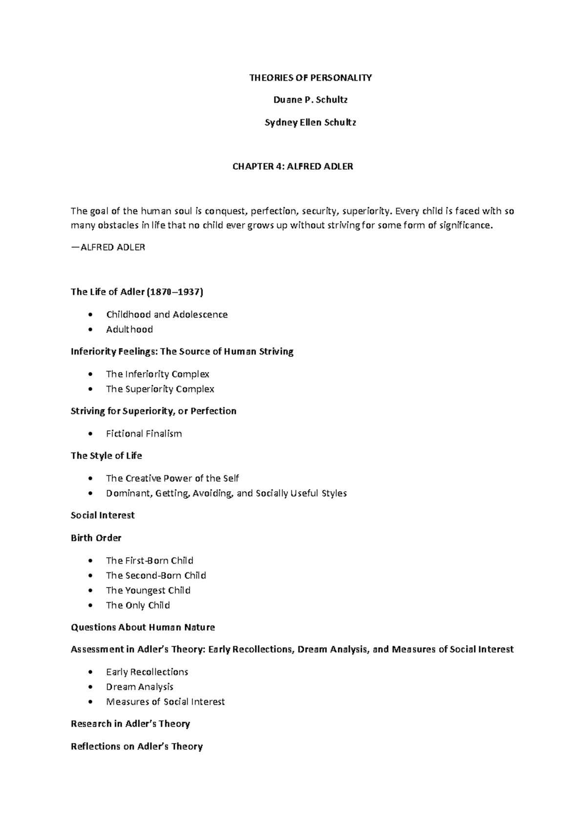 Chapter 4: Alfred Adler in Theories of Personality (PSY 101) - Studocu