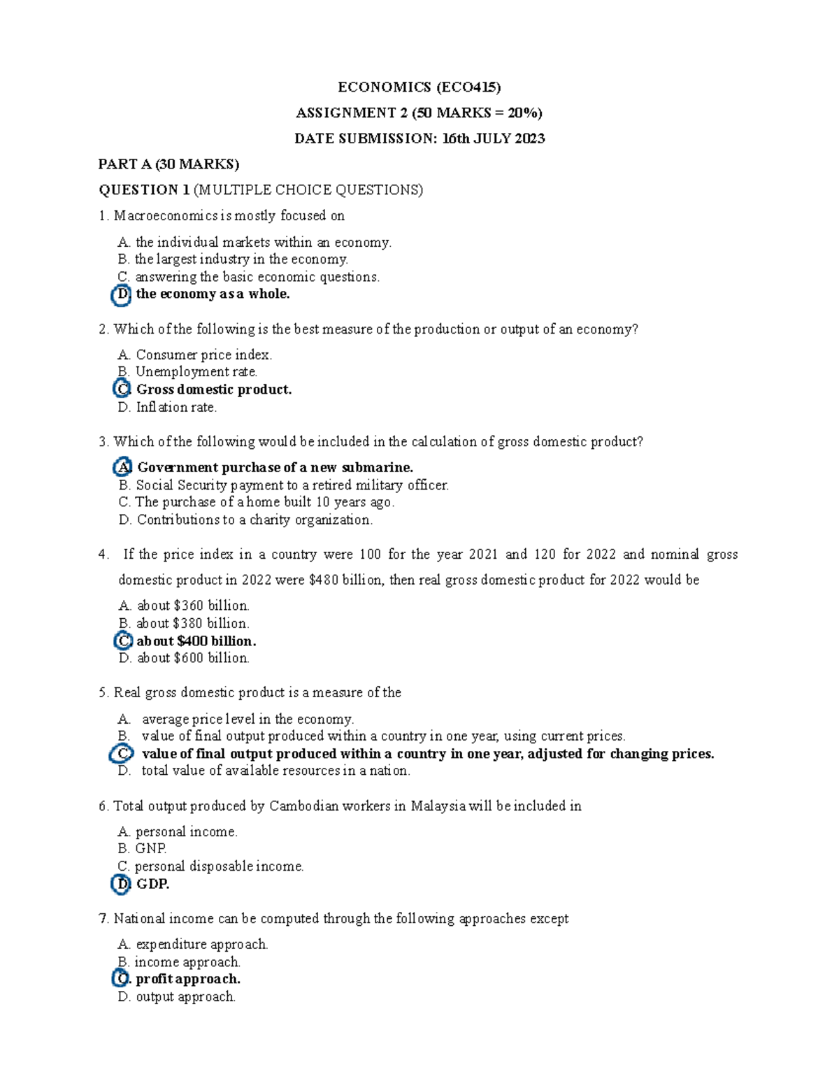 ECO415 Assignment 2: GDP Analysis and Forecast for 2023 - Studocu