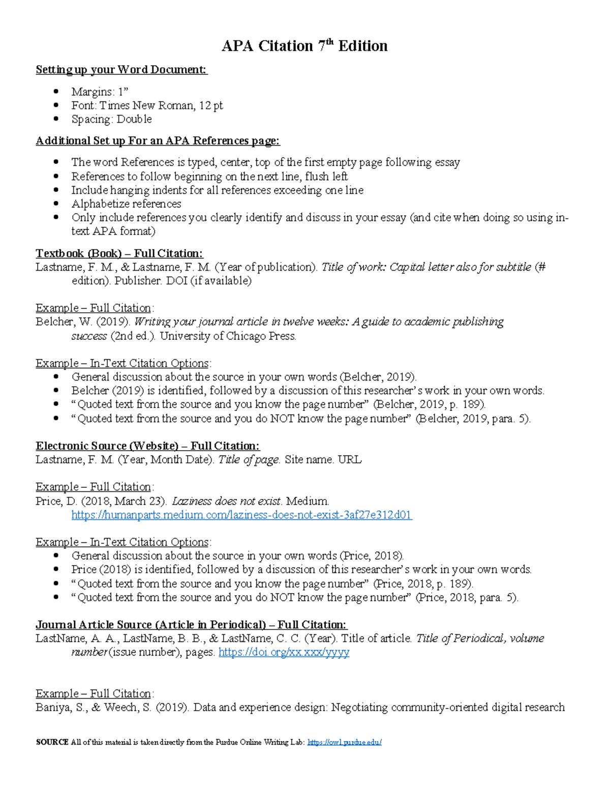 APA 7th Ed Handout: Setting Up Your Word Document for Citations - Studocu