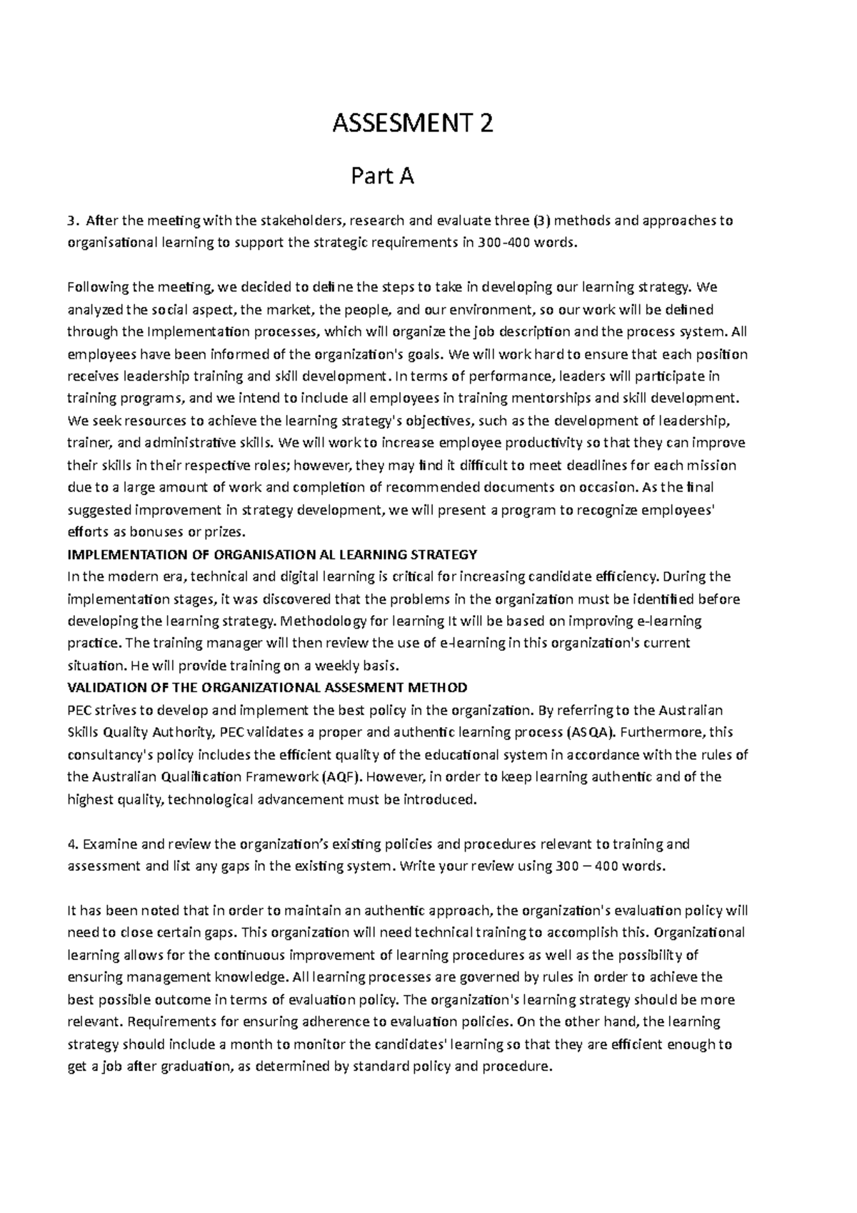 Assessment 2 Part A: Strategies for Organizational Learning ...