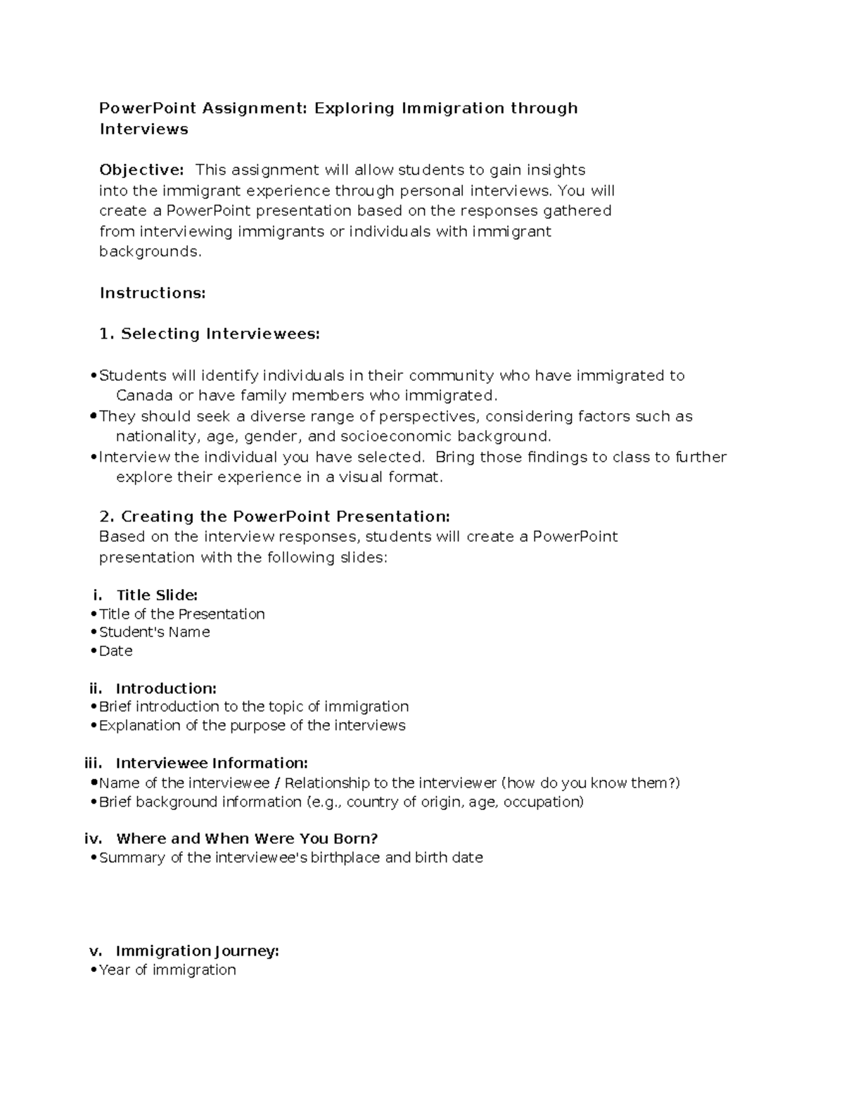 PPT Assignment: Immigration Exploration through Interviews - Studocu