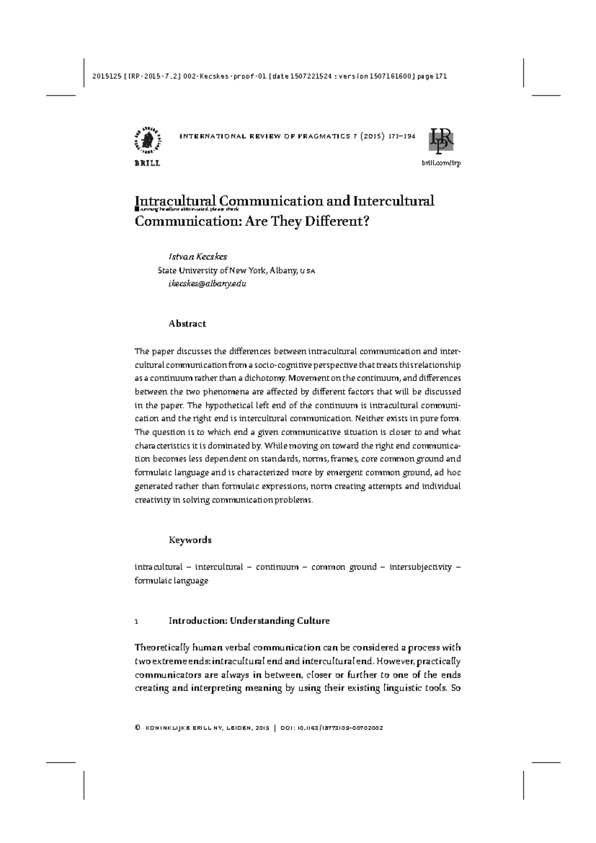Intracultural vs. Intercultural Communication: A Continuum Analysis ...