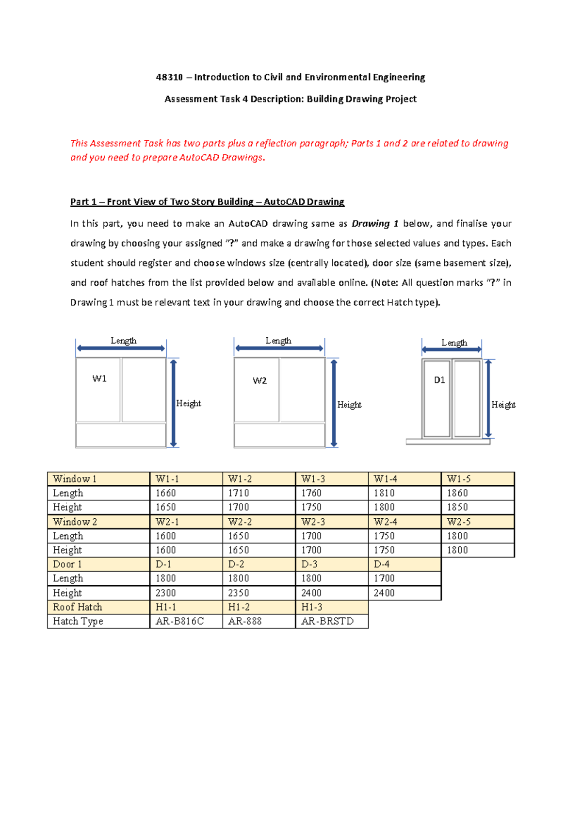 Assessment Task 4: Building Drawing Project - 48310 Civil Engineering ...
