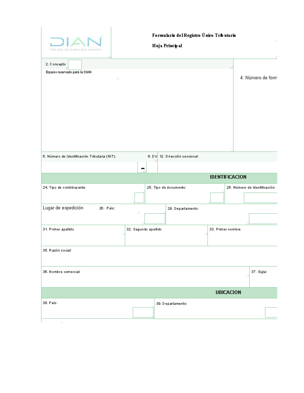 Formato RUT en Blanco para Diligenciar - Registro Único Tributario ...