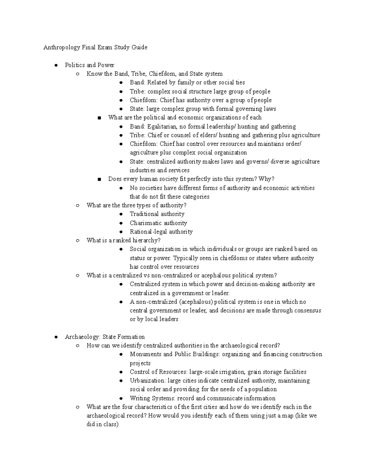 Anthro 101 Final Exam Study Guide: Key Concepts and Insights - Studocu