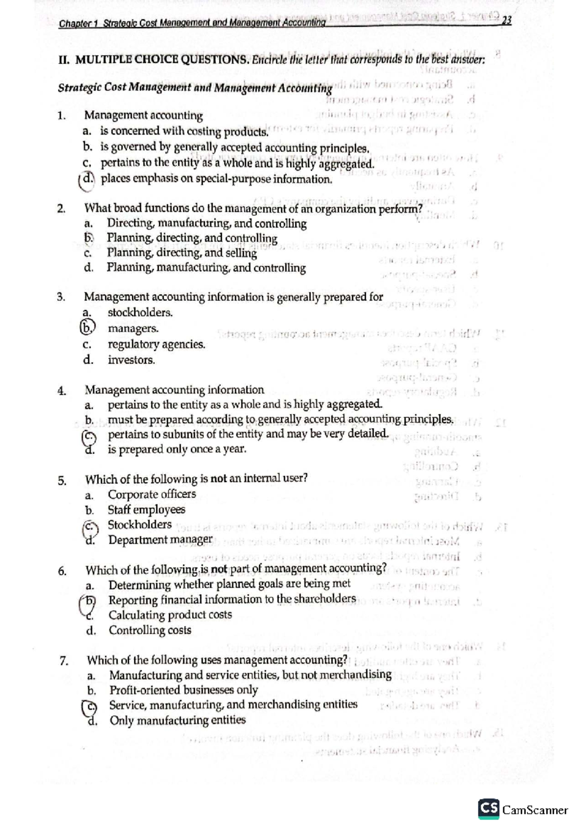 CS Chapter 1 Strategic Cost Management: Multiple Choice Questions ...