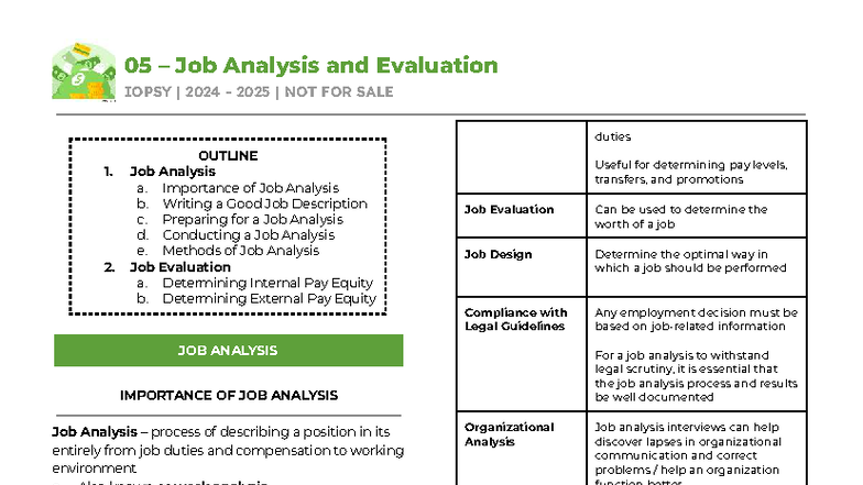 05 IOPSY 2024-2025 Job Analysis & Evaluation Overview - Studocu
