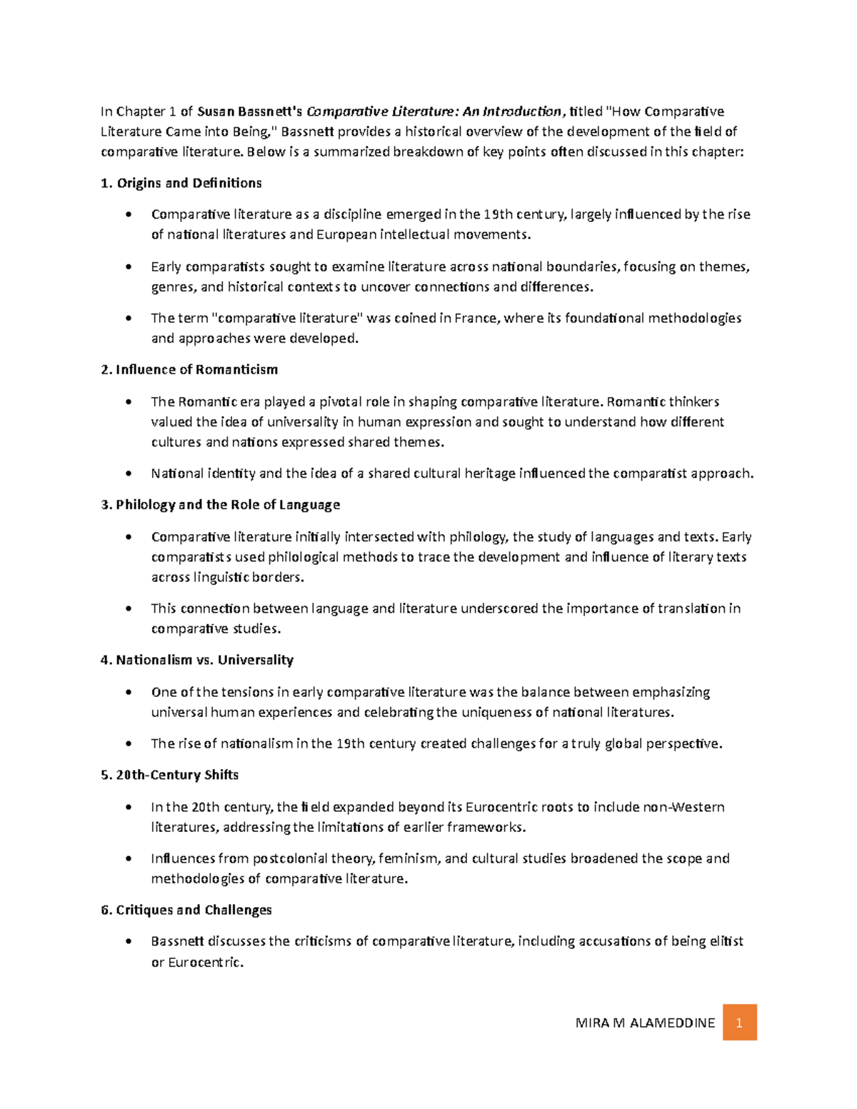 Comparative Literature Overview: Key Points from Chapter 1 (CL101 ...