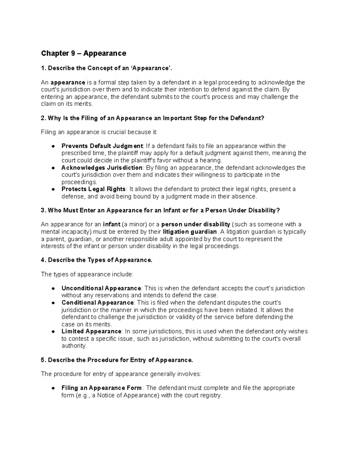Legal Principles of Appearance - Tutorial on Chapter 9 - Studocu