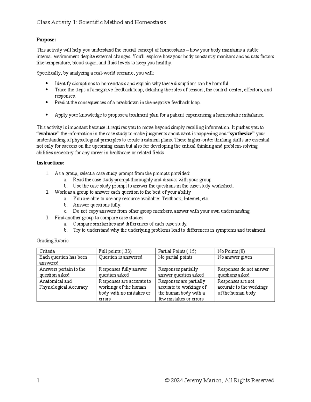 Class Activity: Understanding Homeostasis & Negative Feedback Loop ...