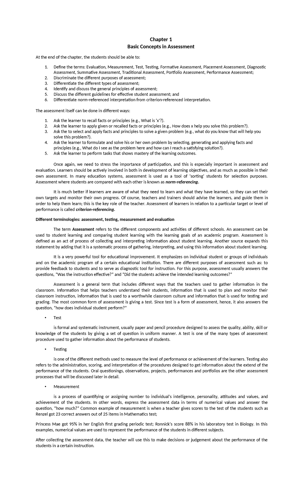 Assessment in Learning CH1: Key Concepts and Guidelines - Studocu