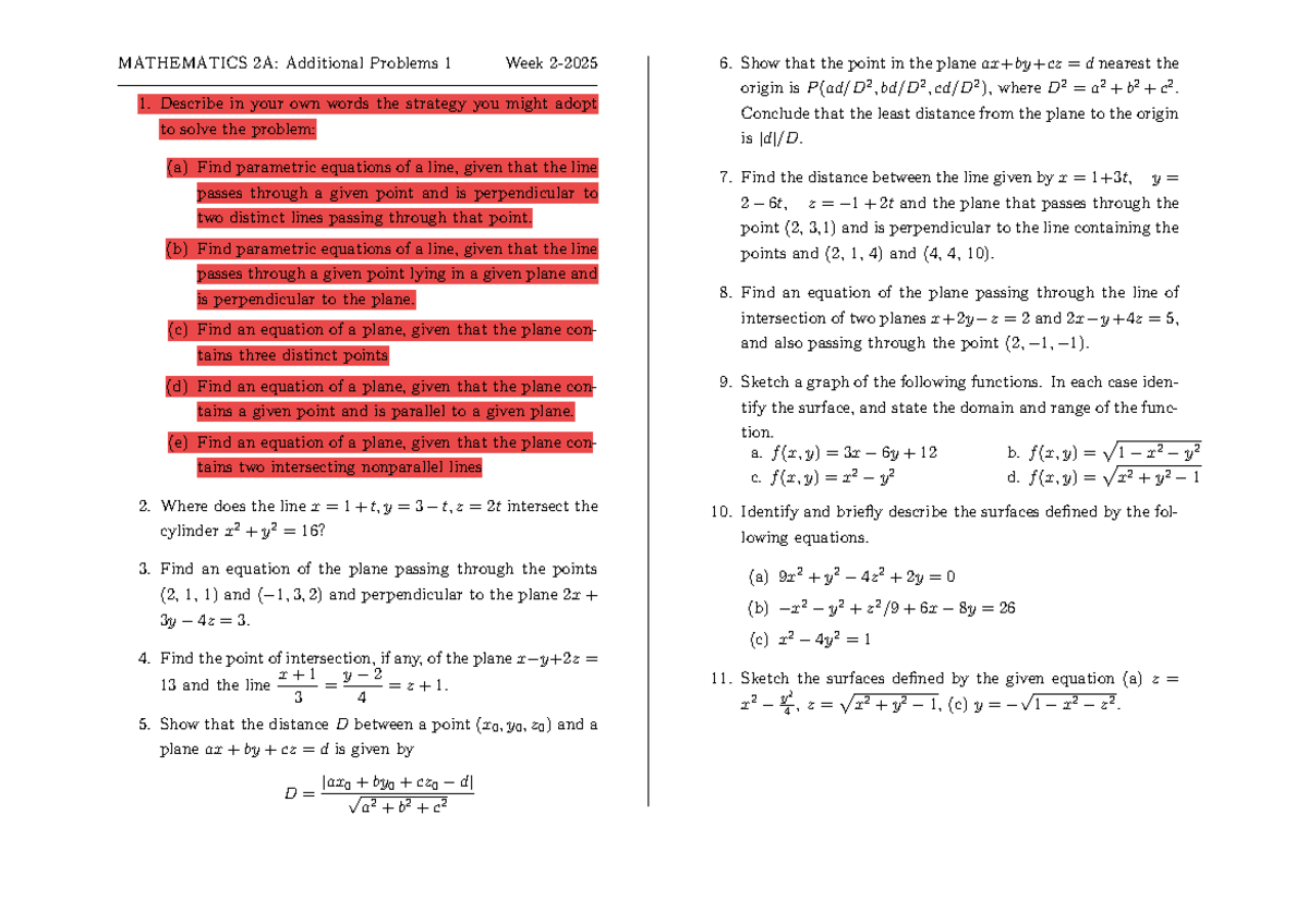MATHEMATICS 2A: Week 1 Problem Solving Strategies and Equations - Studocu