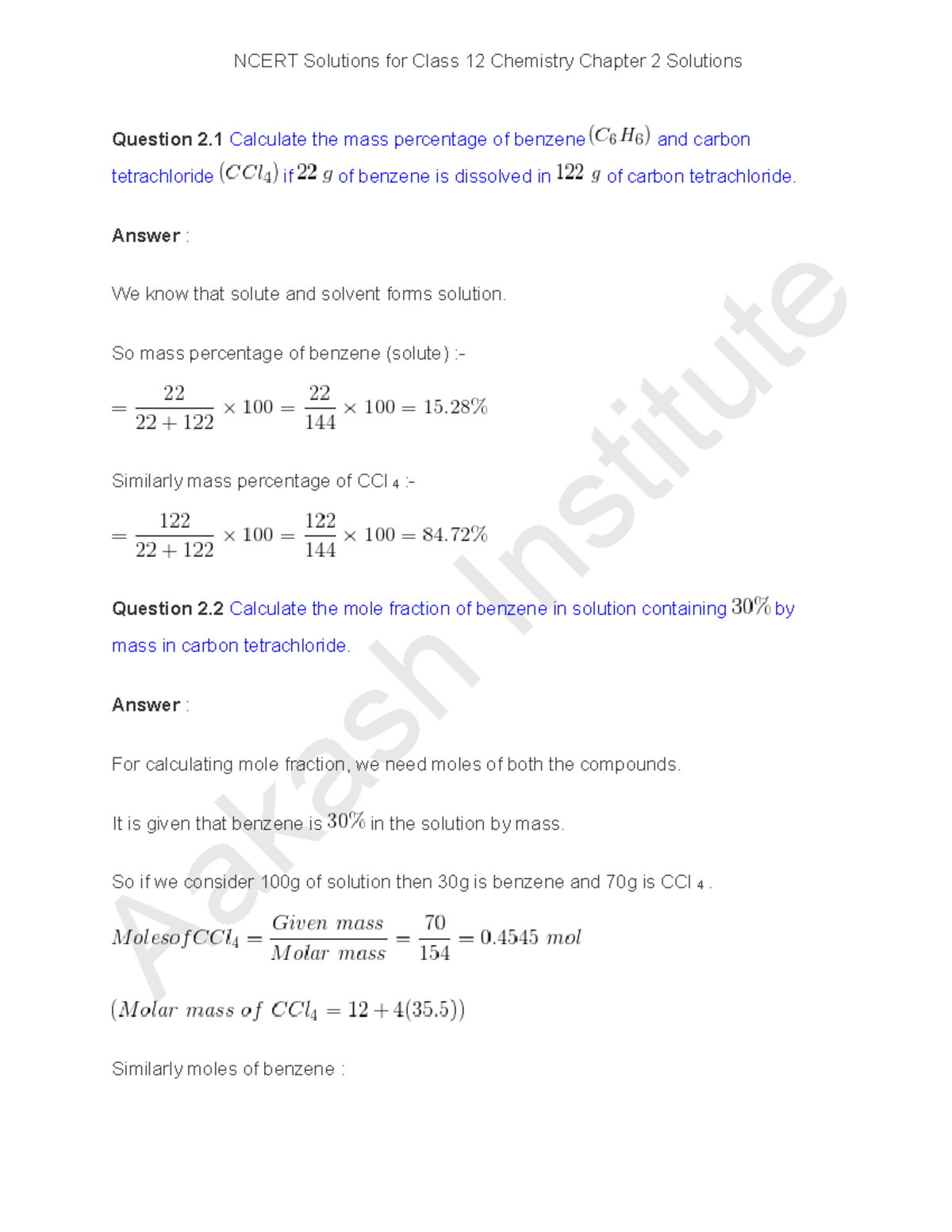 NCERT Solutions for Class 12 Chemistry Chapter 2: Solutions Exercises ...