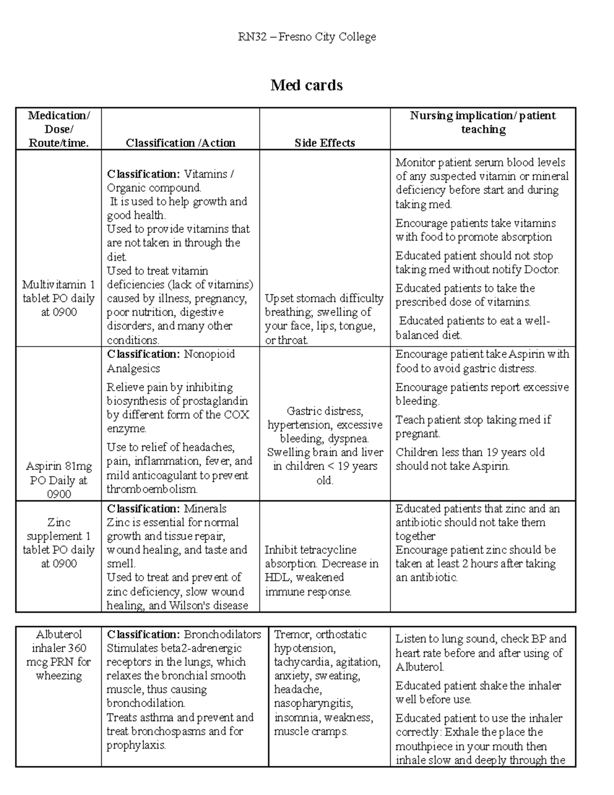 Med card for Jose - Med card for Jose vsim - RN32 – Fresno City College ...