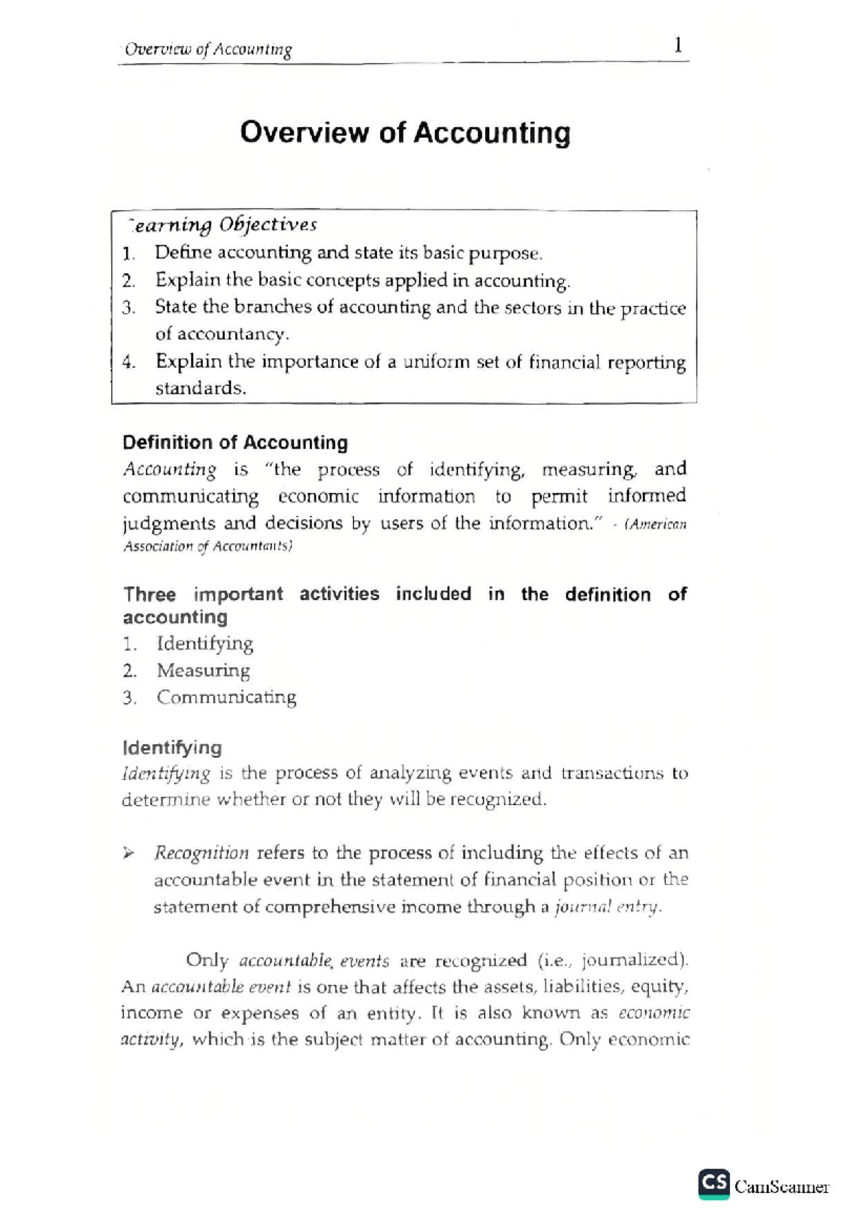 CFAS 101: Overview of Accounting Principles and Objectives - Studocu