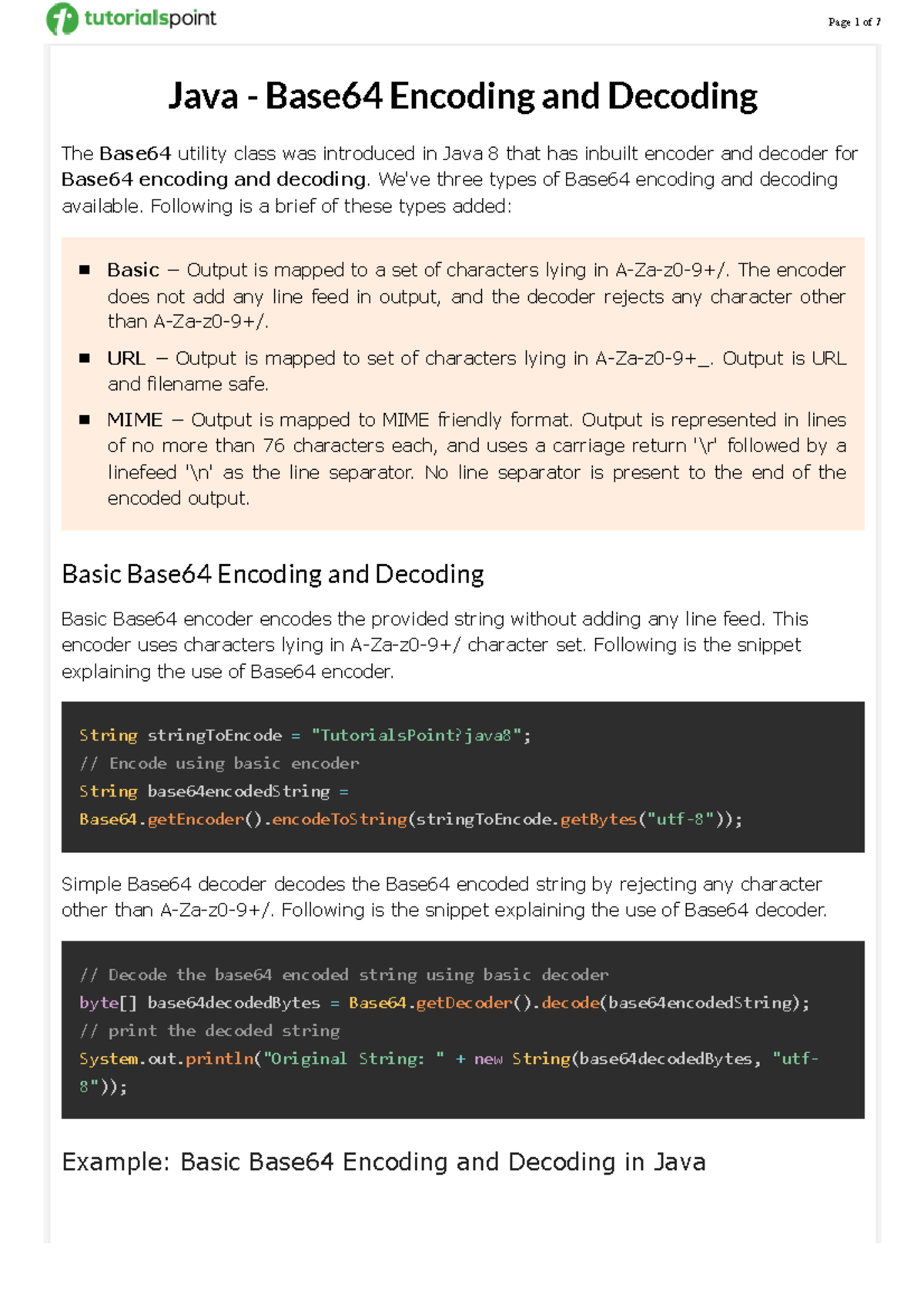 Java - Base64 Encoding and Decoding - We've three types of Base64 ...