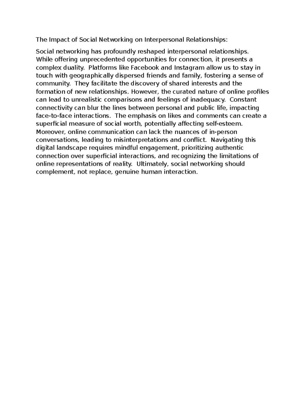 The Impact of Social Networking on Interpersonal Relationships - While ...