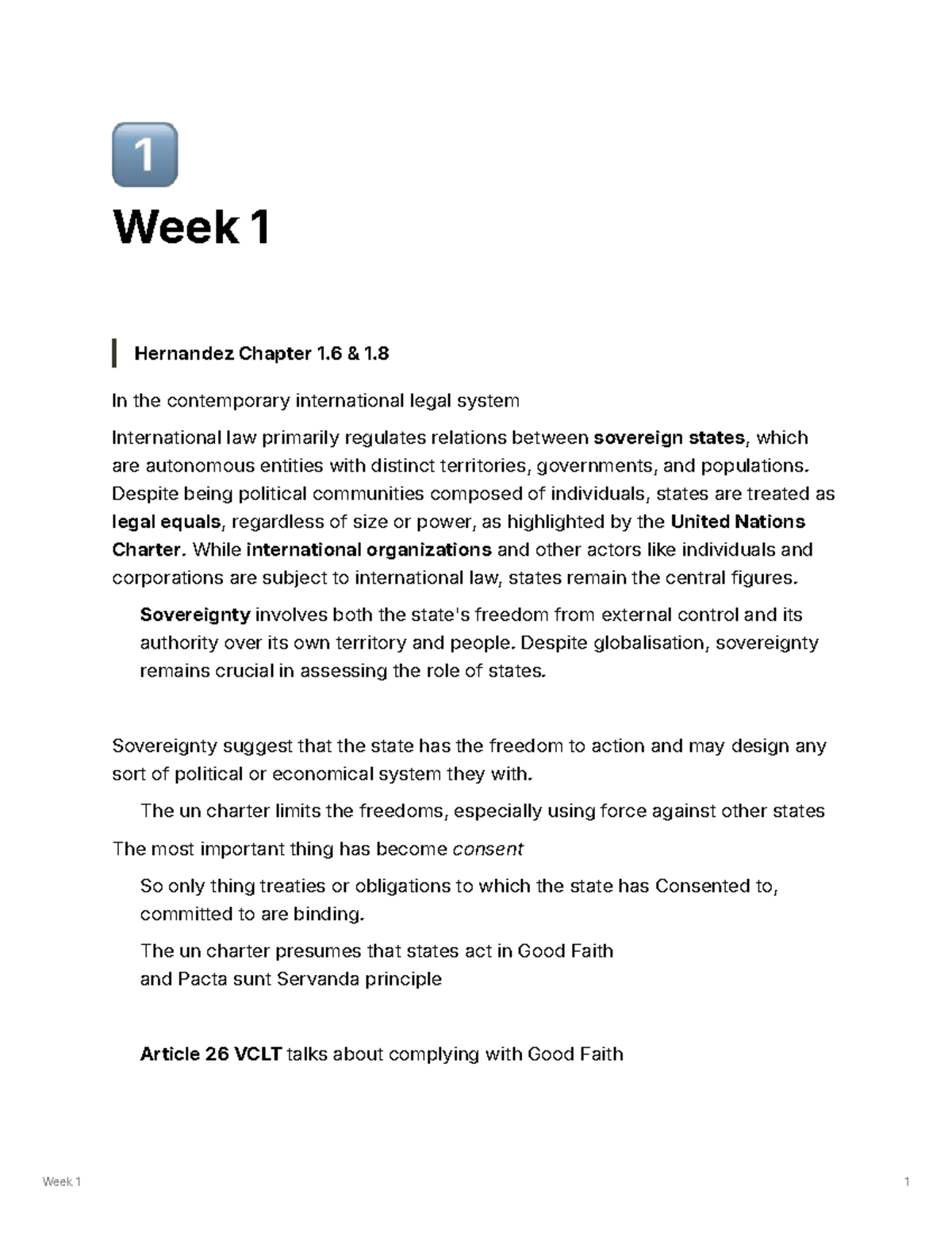 Hernandez International Law Overview: Week 1 Readings - Studeersnel