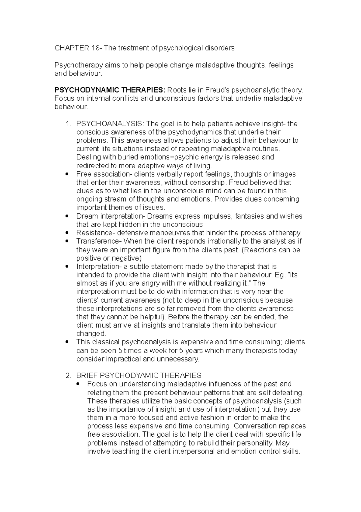 Pschology summary-The treatment of psychological disorders - CHAPTER ...