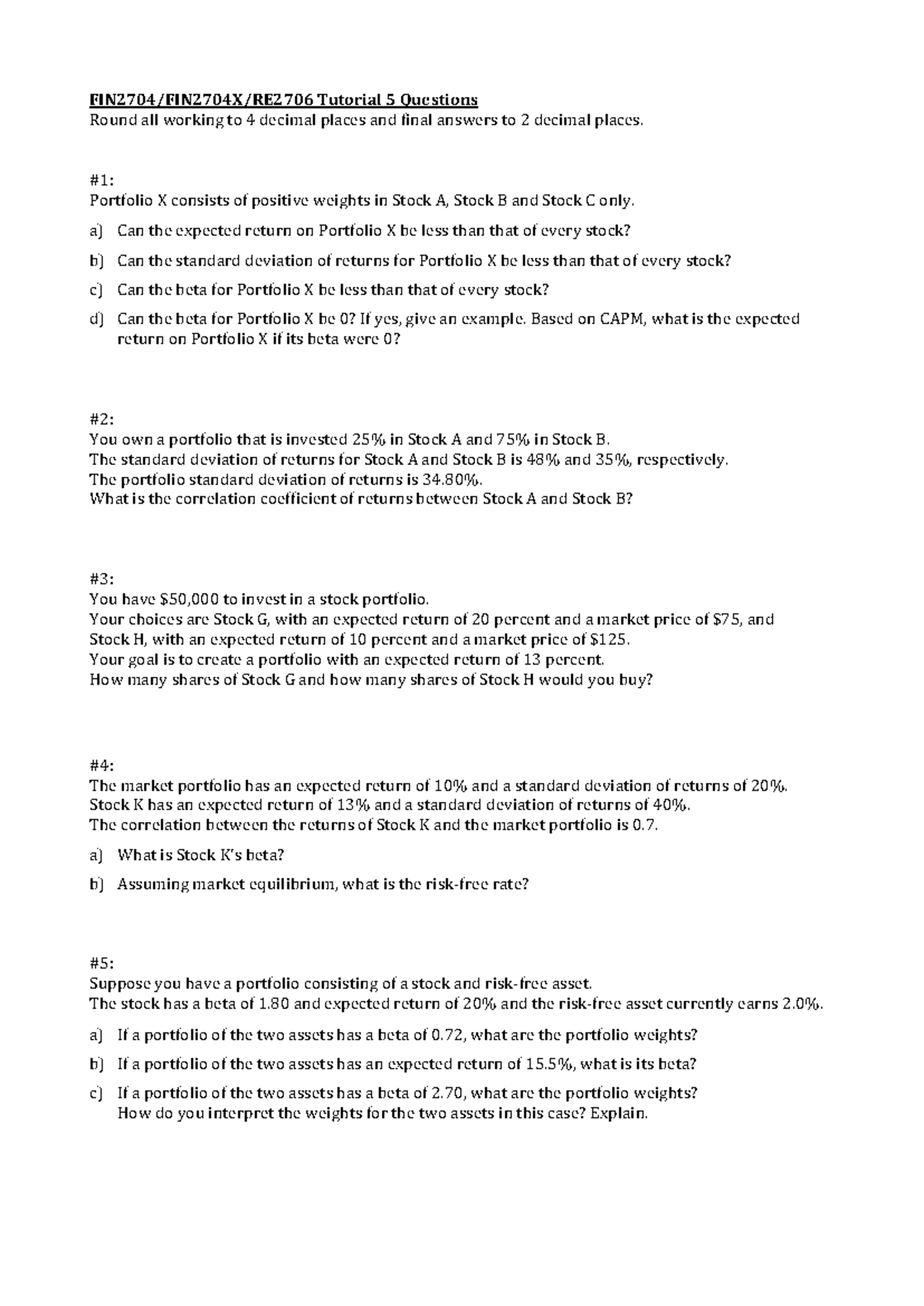 FIN2704 AY25-26 Sem2 Tutorial 5 Questions with Detailed Solutions - Studocu