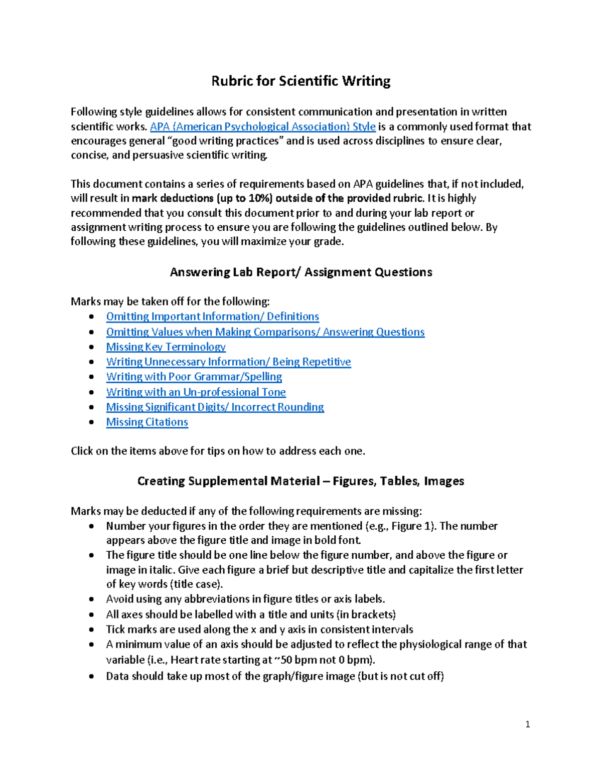 Lab Report Guidelines: APA Style Rubric for Scientific Writing - Studocu