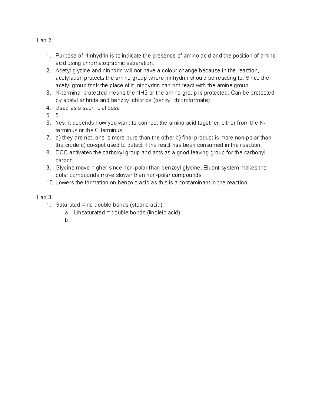 CHMC47 lab pre-lab questions - Lab 2 Purpose of Ninhydrin is to ...
