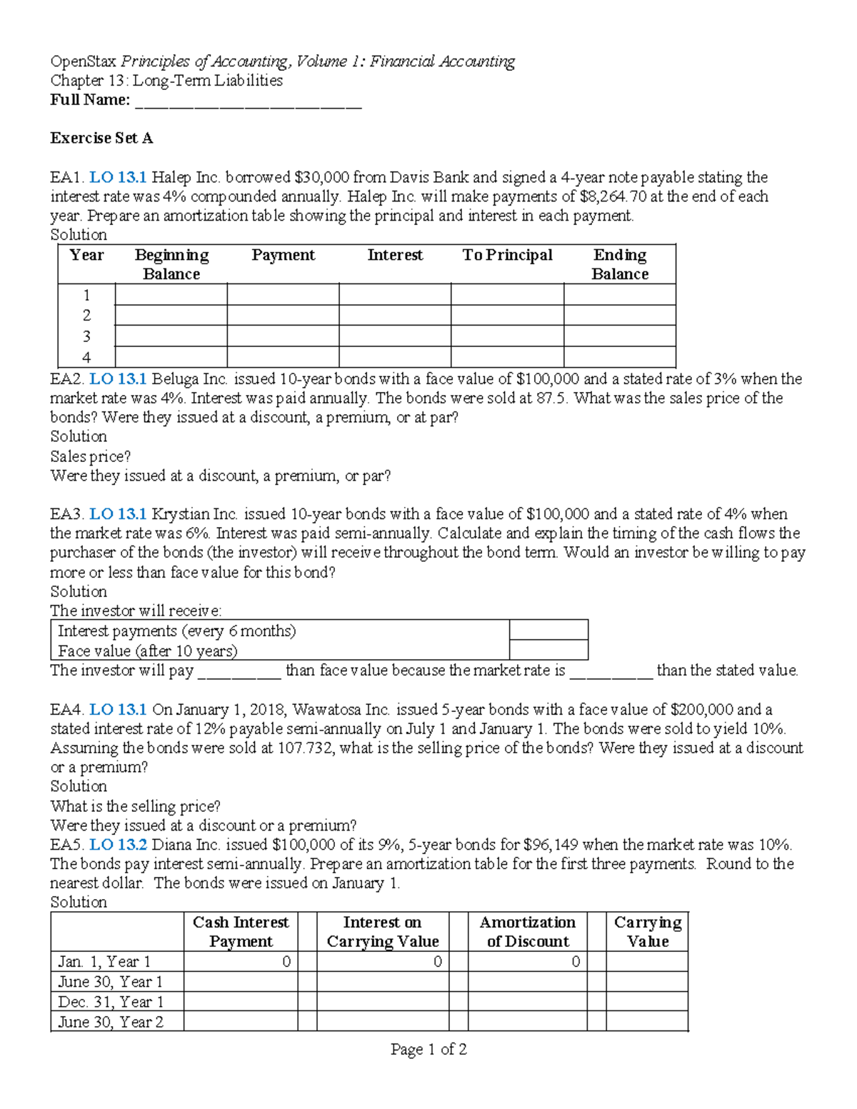 Financial Accounting (ACCT101) Ch 13: Liabilities Exercise Set - Studocu