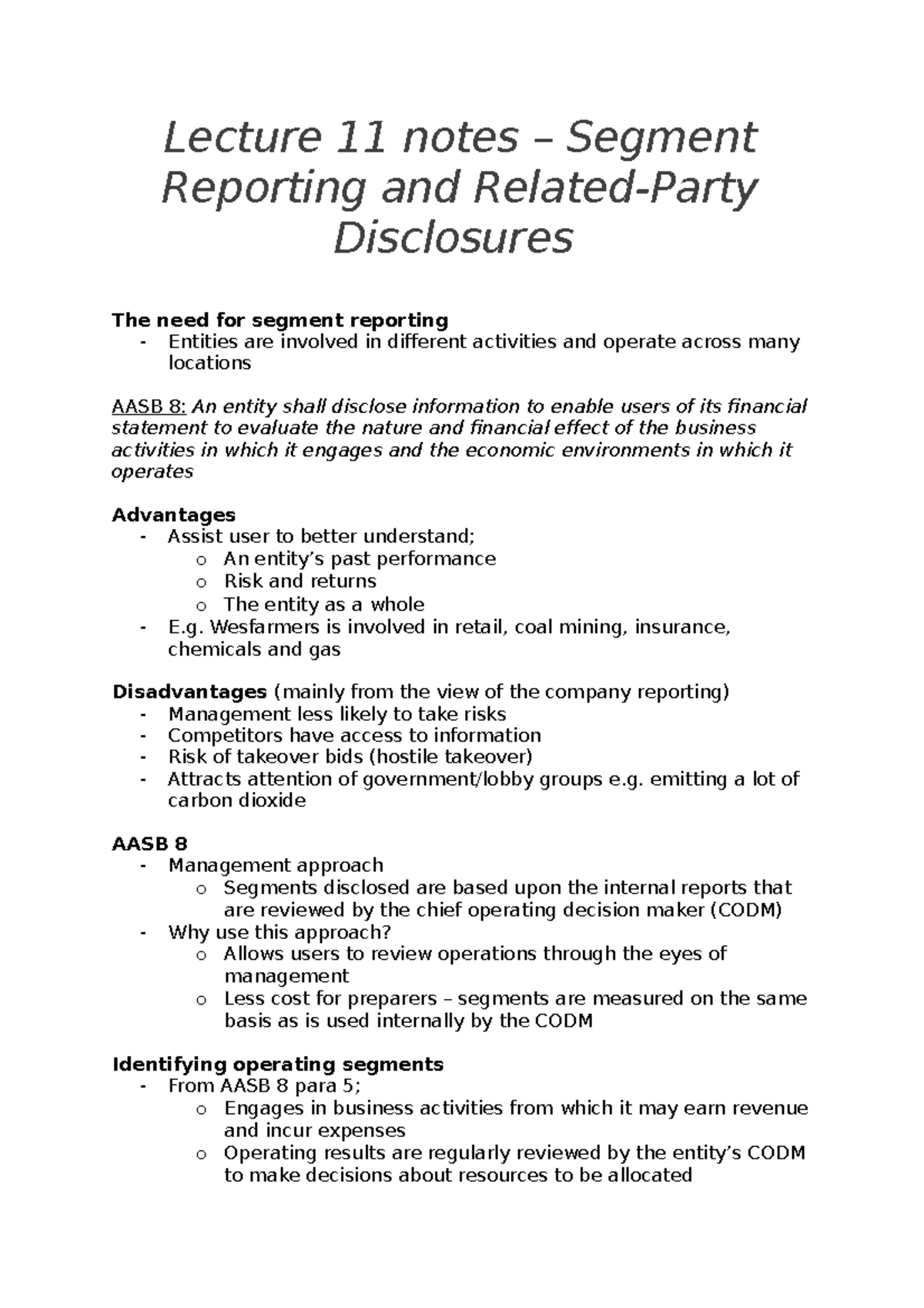 Lecture 11 notes - segment reporting - accounting for business ...