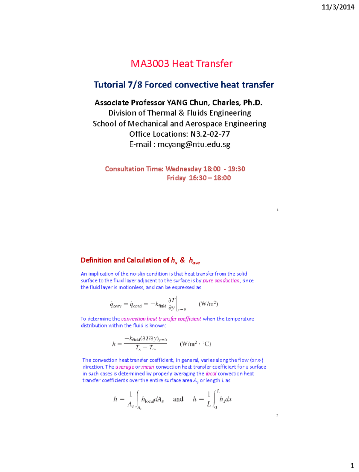 MA3003 Heat Transfer Tutorial 8 - Forced Convection Summary - Studocu