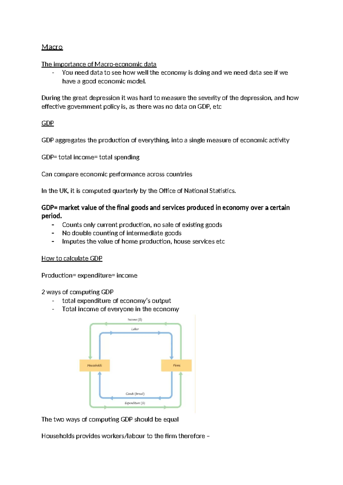 Macro Notes (Week 1-5): Understanding Economic Data and GDP - Studocu
