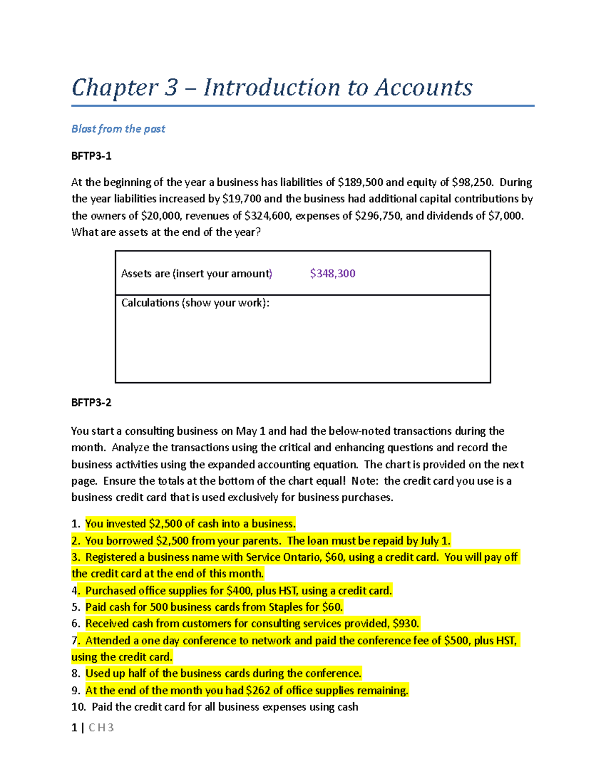 Chapter 3 - Introduction to Accounts - Student Copy - Chapter 3 ...