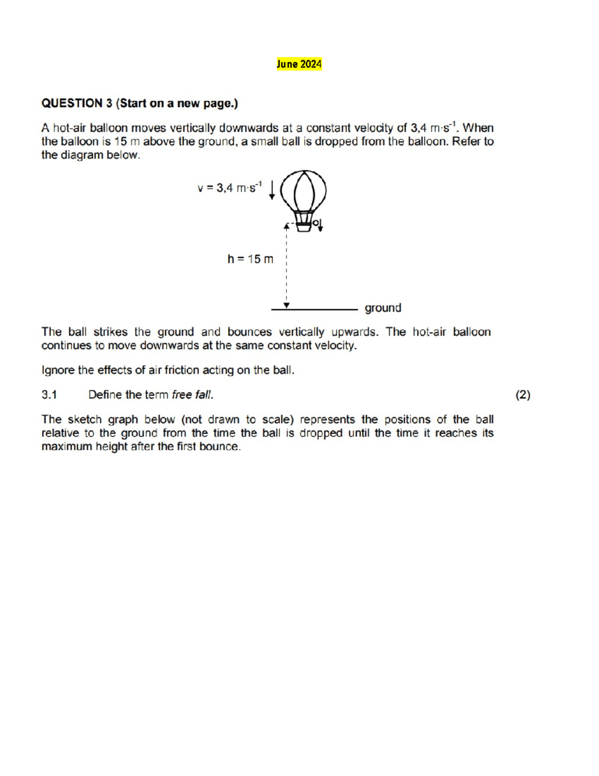 Phy P1 Q3 Vertical Motion: Ball Drop and Bounce Analysis - Studocu