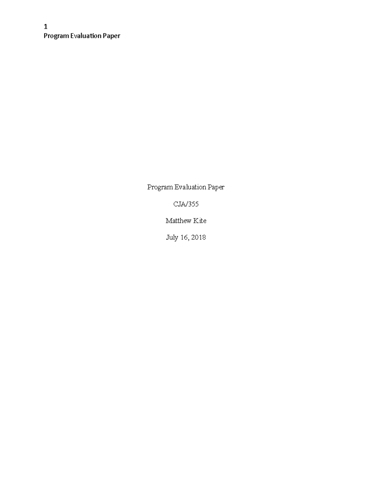 Program Evaluation Paper - Program Evaluation Paper Program Evaluation ...