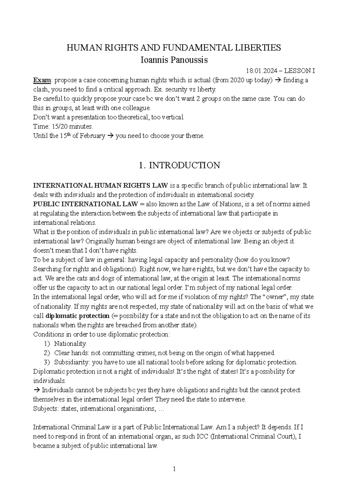 HUMAN RIGHTS AND FUNDAMENTAL LIBERTIES (HR & FL) - Lesson Notes - Studocu