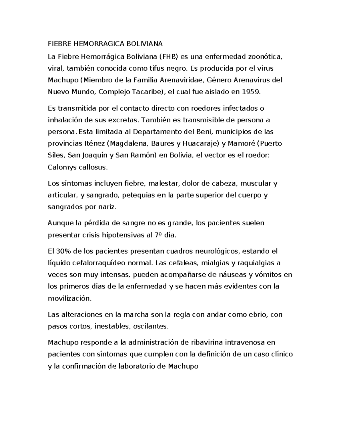 FIEBRES HEMORRÁGICAS EN BOLIVIA: ESTUDIO DEL VIRUS MACHUPO - Studocu