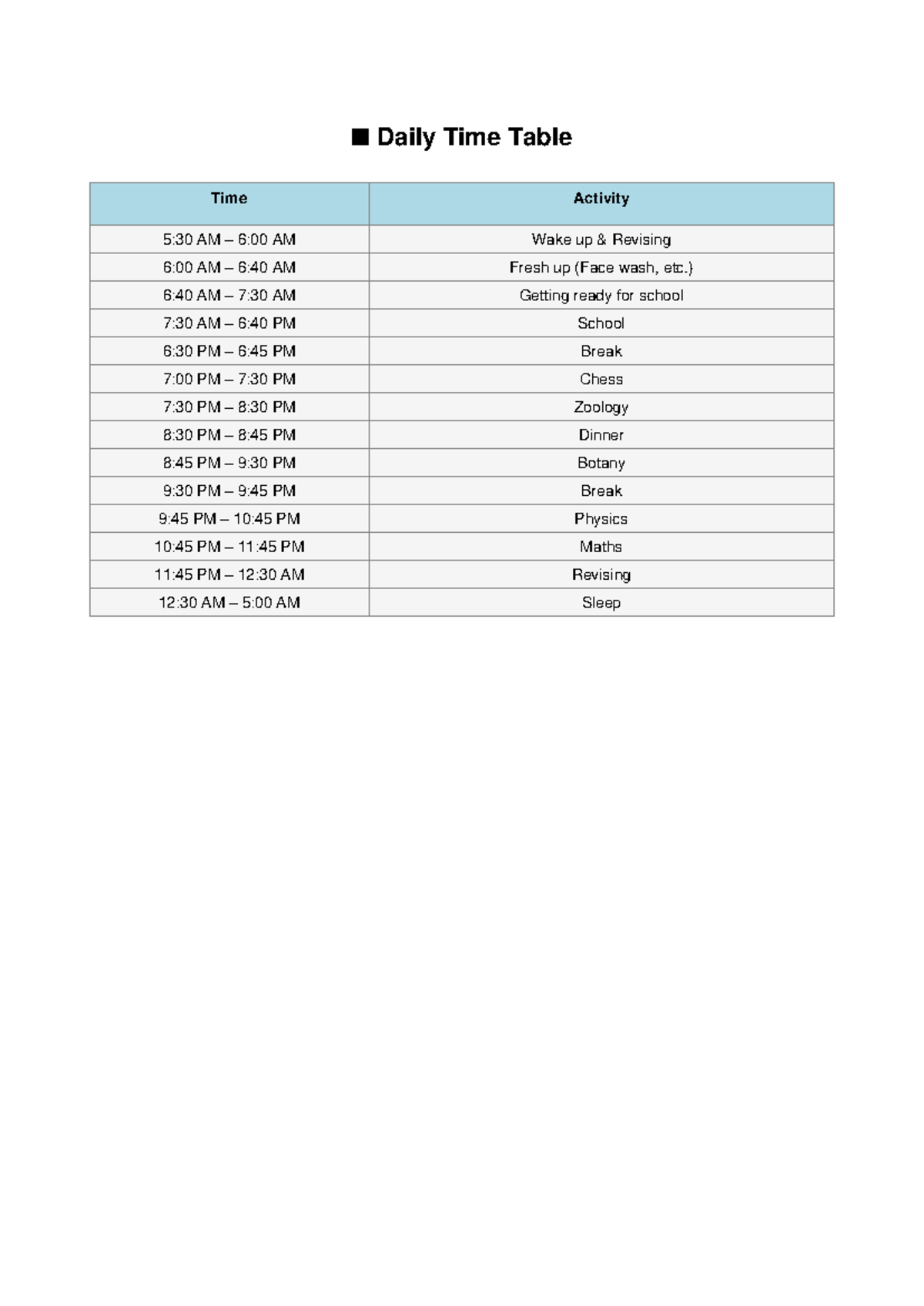 Daily Timetable - Time table - English Class 3 - n Daily Time Table ...