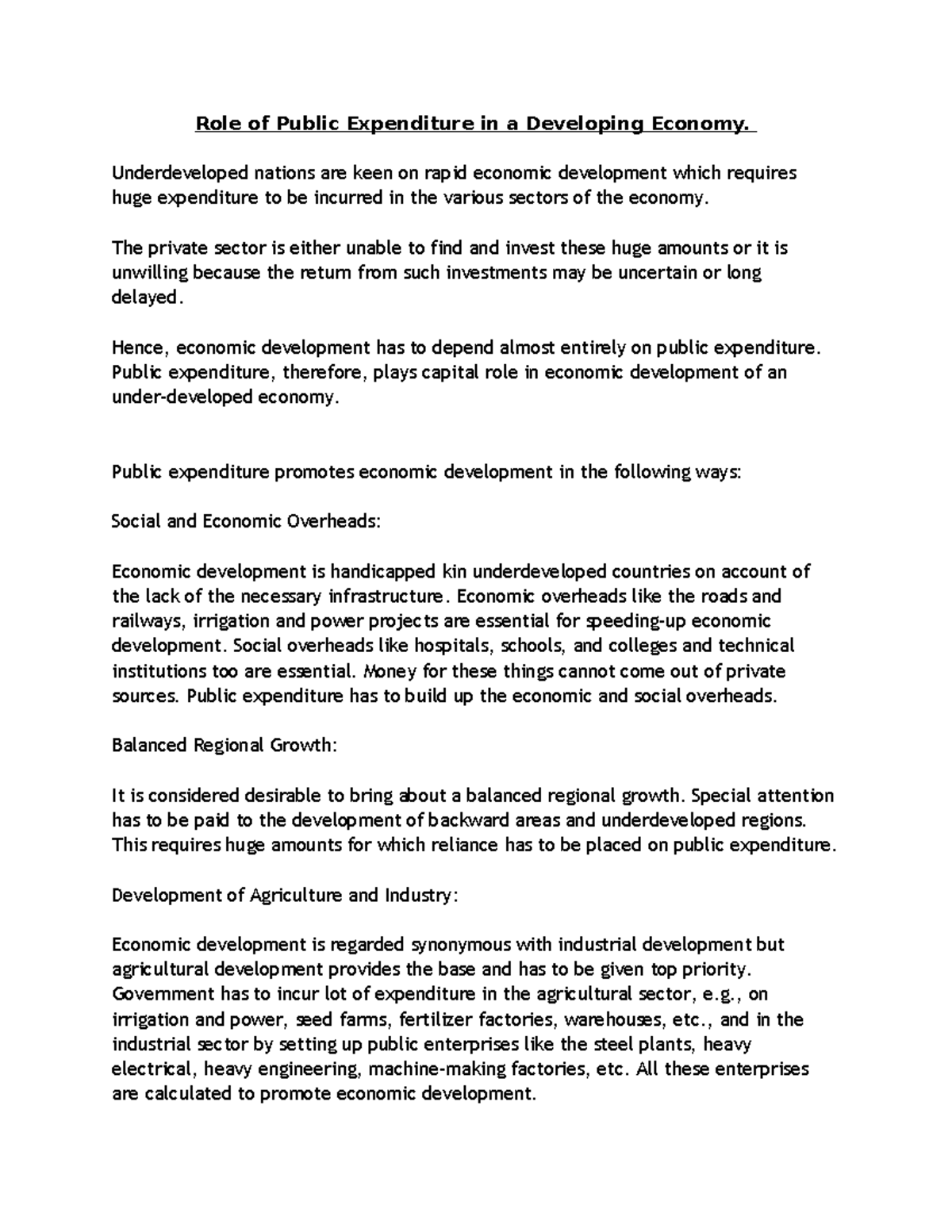 The Impact of Public Expenditure on Economic Growth in Developing ...