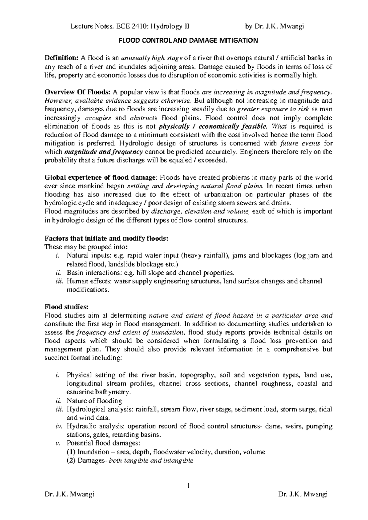 Lecture Notes: ECE 2410 - Flood Control & Damage Mitigation (2021 ...