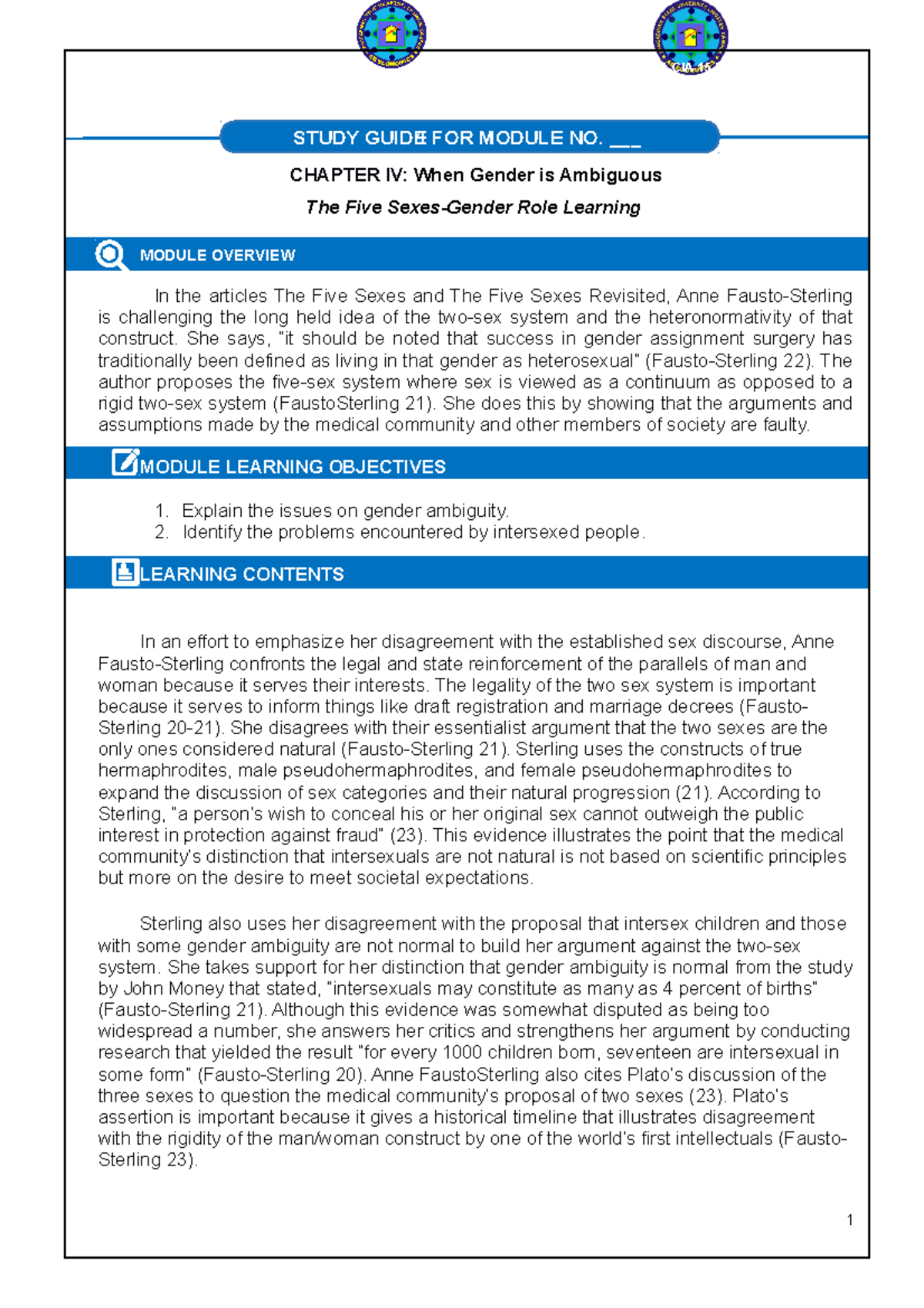 The Five Sexes: Gender Role Learning Overview and Insights - Studocu