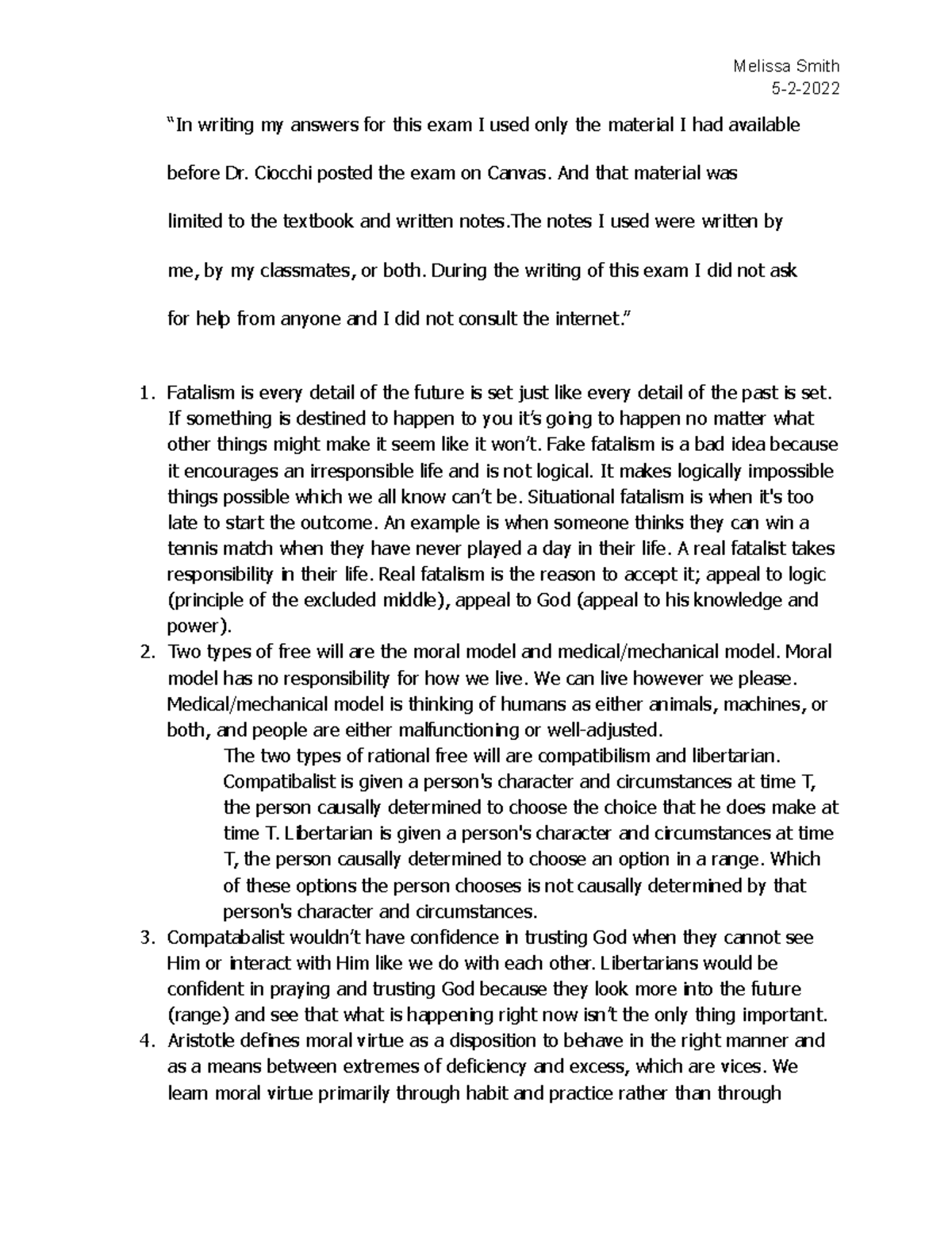 214 Final Exam Review - Key Concepts in Free Will and Ethics - Studocu
