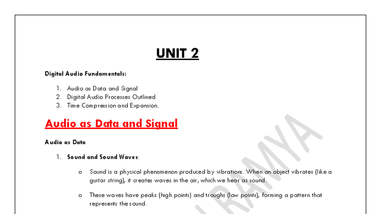 UNIT 2 Digital Audio Fundamentals: Data, Signal, and Time Manipulation ...