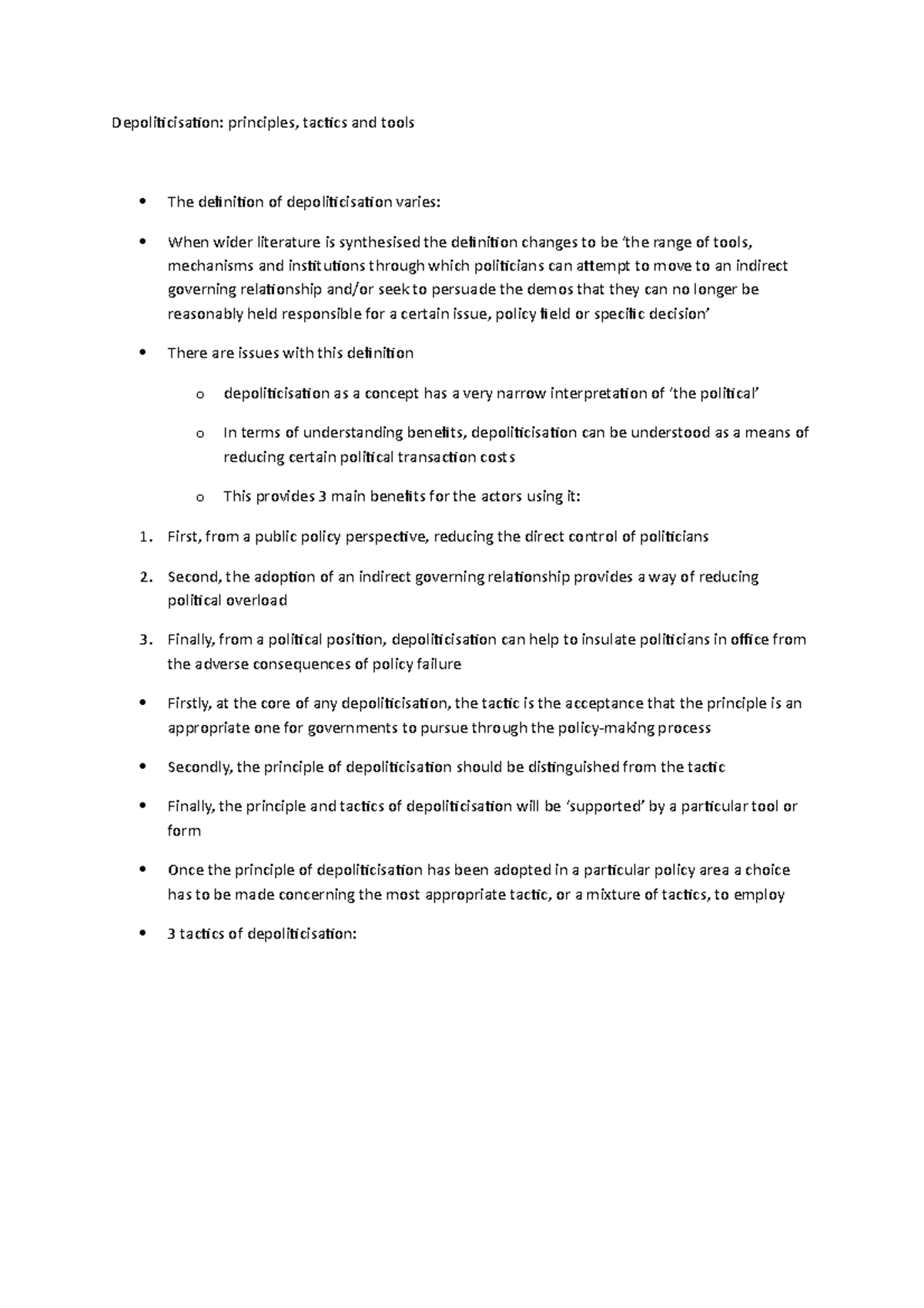 DEP 101: Depoliticisation Principles, Tactics & Tools Overview - Studocu