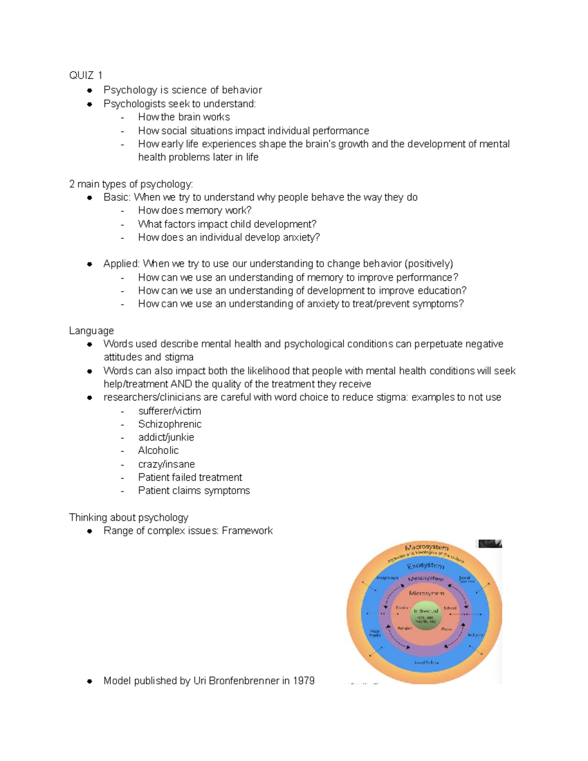 QUIZ 1 PSY 101: Overview of Psychology, Neurotransmitters & Behavior ...