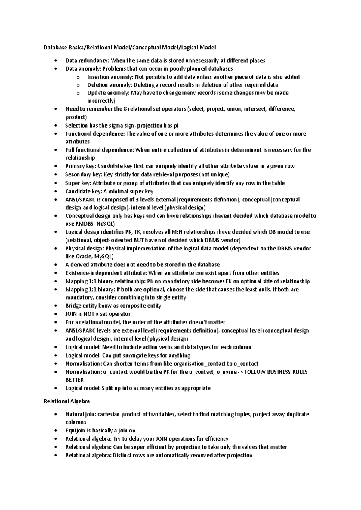 DBS 101: Exam Summary & Quick Notes on Database Concepts - Studocu